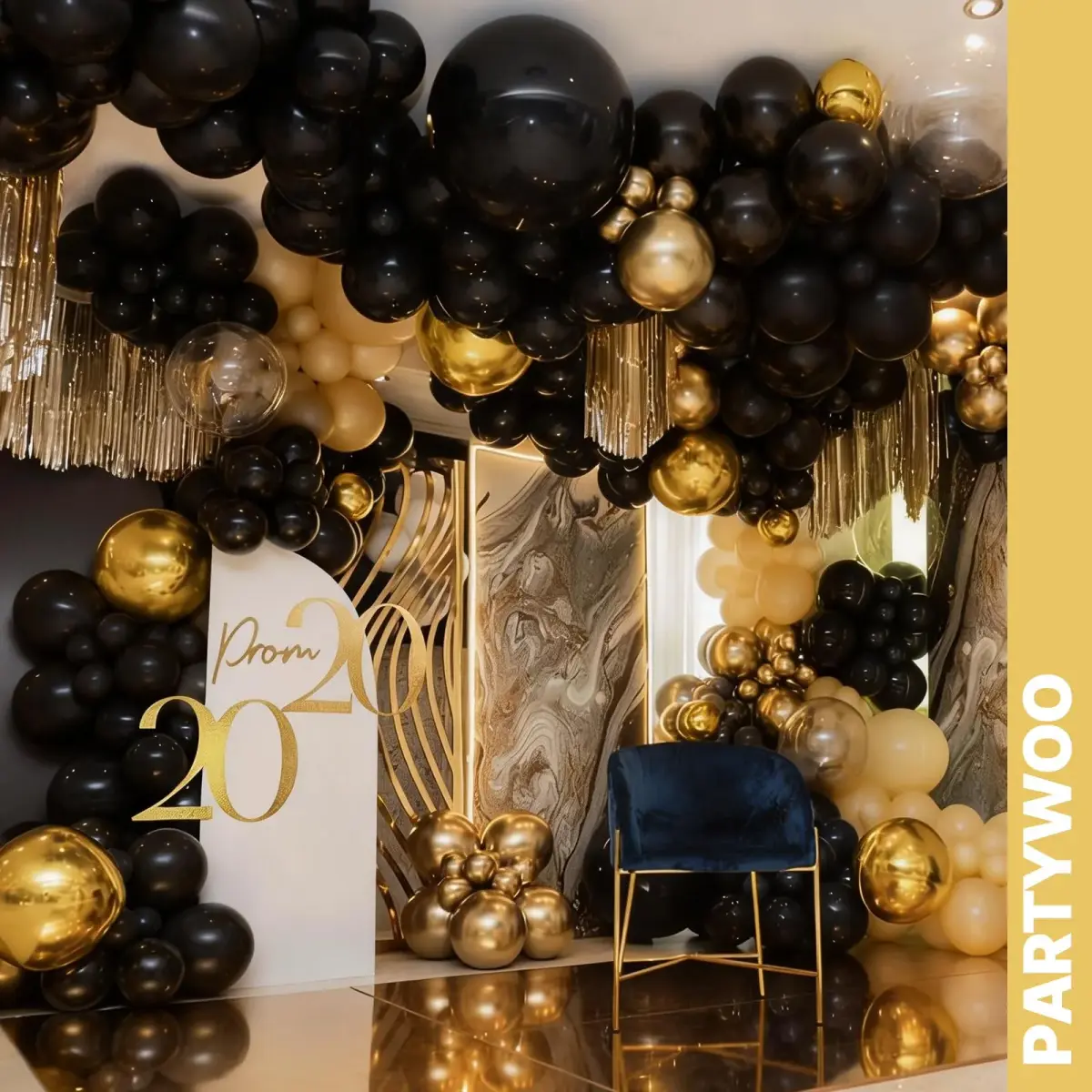 PartyWoo Gold and Black Balloons 100pcs Black Metallic Gold Balloons | Assorted Colors Value Pack - view 8