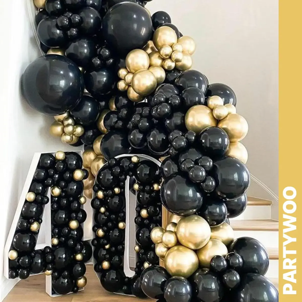 PartyWoo Gold and Black Balloons 100pcs Black Metallic Gold Balloons | Assorted Colors Value Pack - view 9