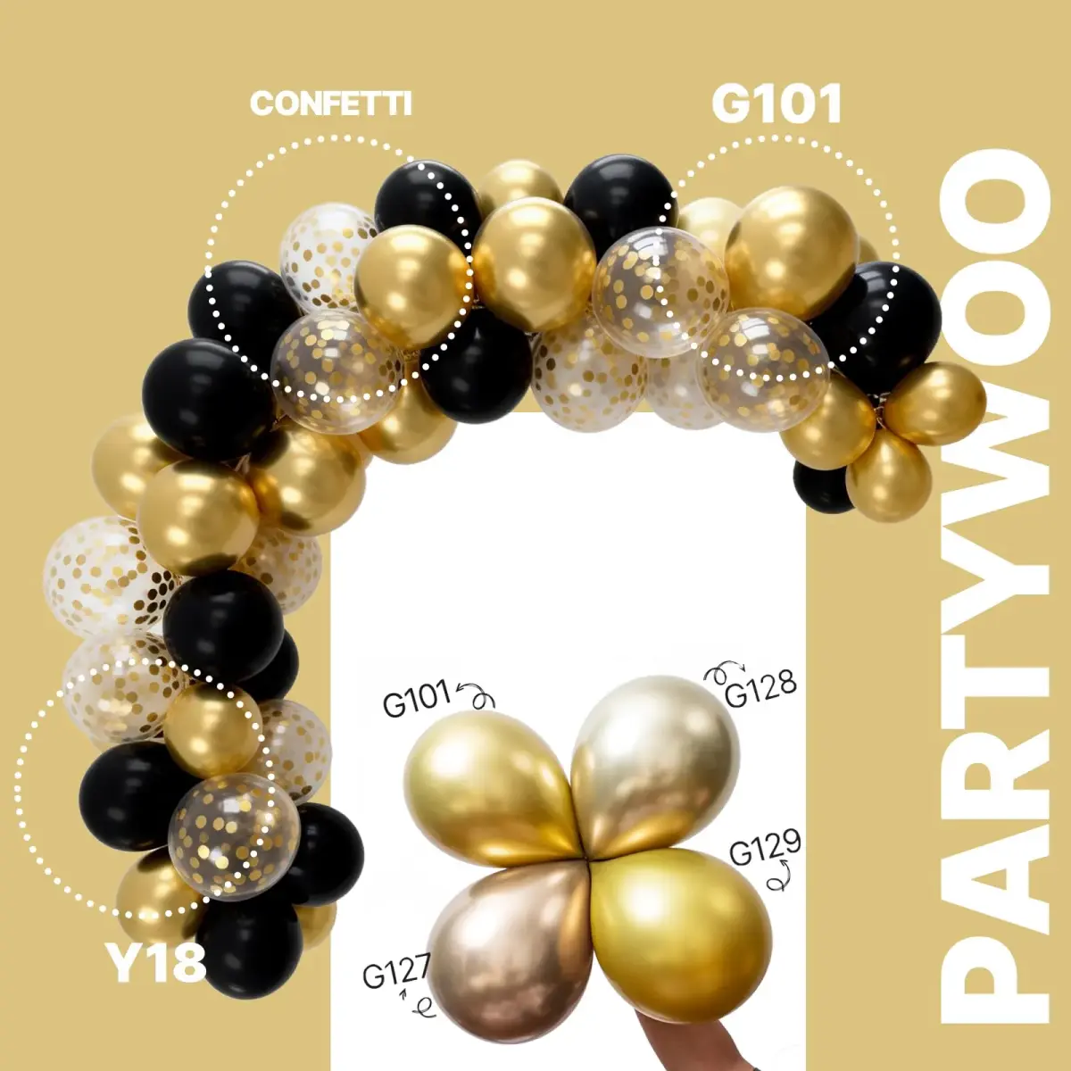 PartyWoo Gold and Black Balloons 100pcs Black Metallic Gold Balloons | Assorted Colors Value Pack - view 3