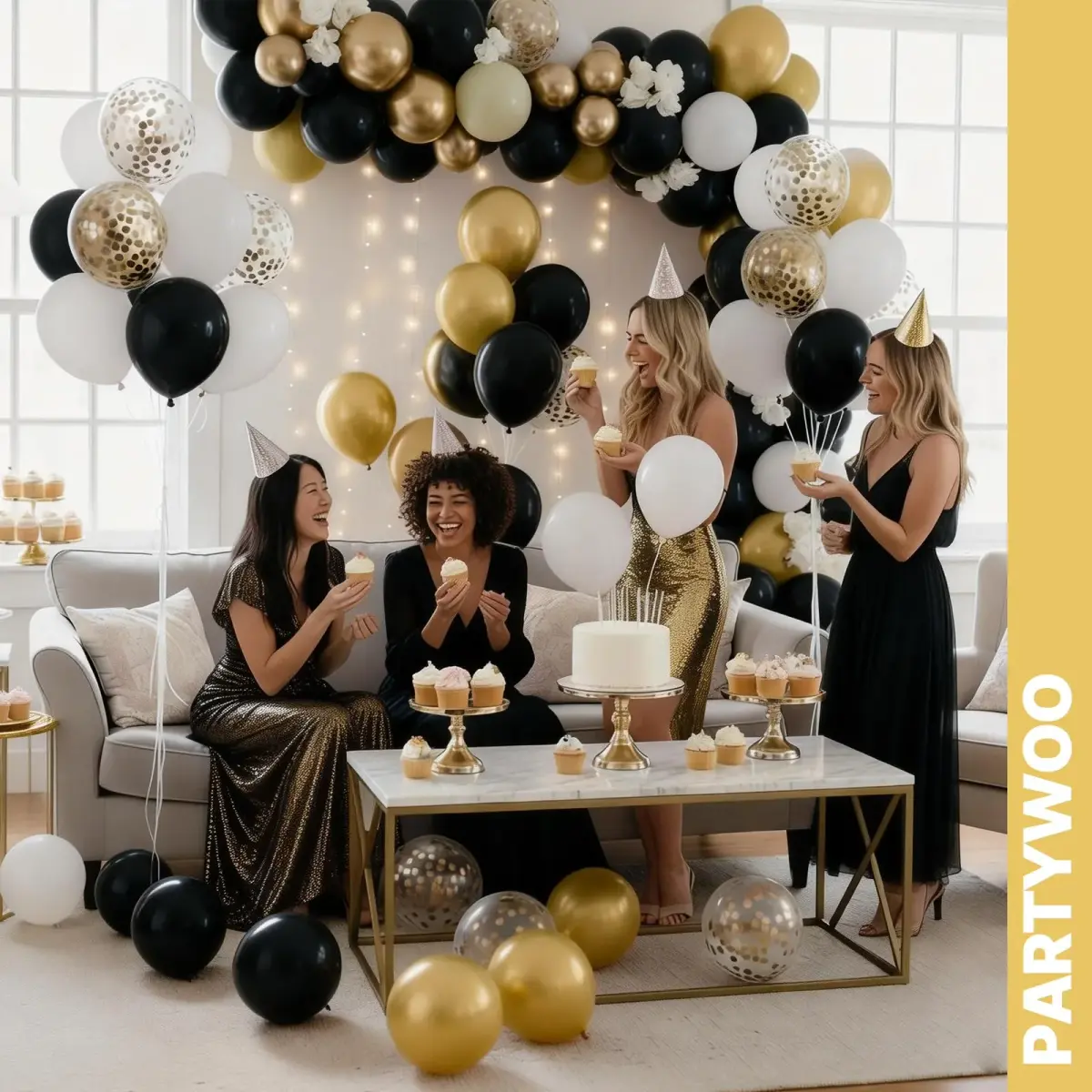 PartyWoo Gold and Black Balloons 100pcs Black Metallic Gold Balloons | Assorted Colors Value Pack - view 4