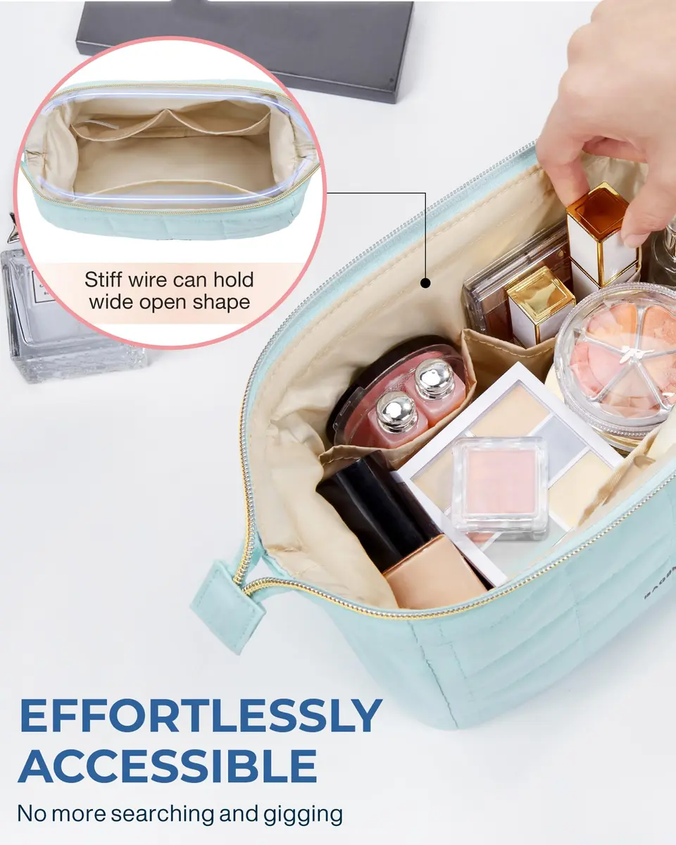BAGSMART Makeup Bag Travel Toiletry Bag Wide Open Zipper Pouch, Mint Green | Spacious, Easy-Clean, Multi-Function - view 3