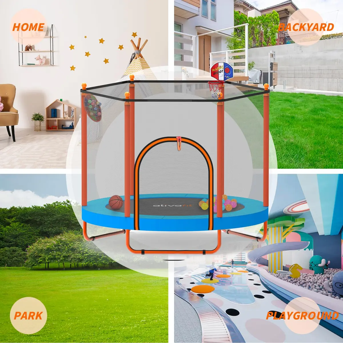 ATIVAFIT 60″ Indoor-Outdoor Kids Trampoline Mini Rebounder with Safety Net & Hoop, Ideal for Toddlers and Children 1-8 | Safe & Bouncy Fun - view 5