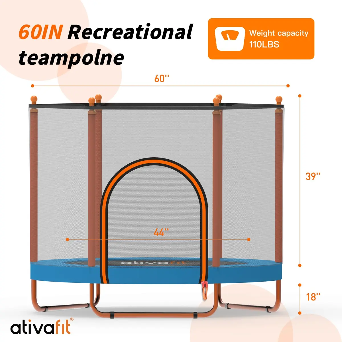 ATIVAFIT 60″ Indoor-Outdoor Kids Trampoline Mini Rebounder with Safety Net & Hoop, Ideal for Toddlers and Children 1-8 | Safe & Bouncy Fun - view 6