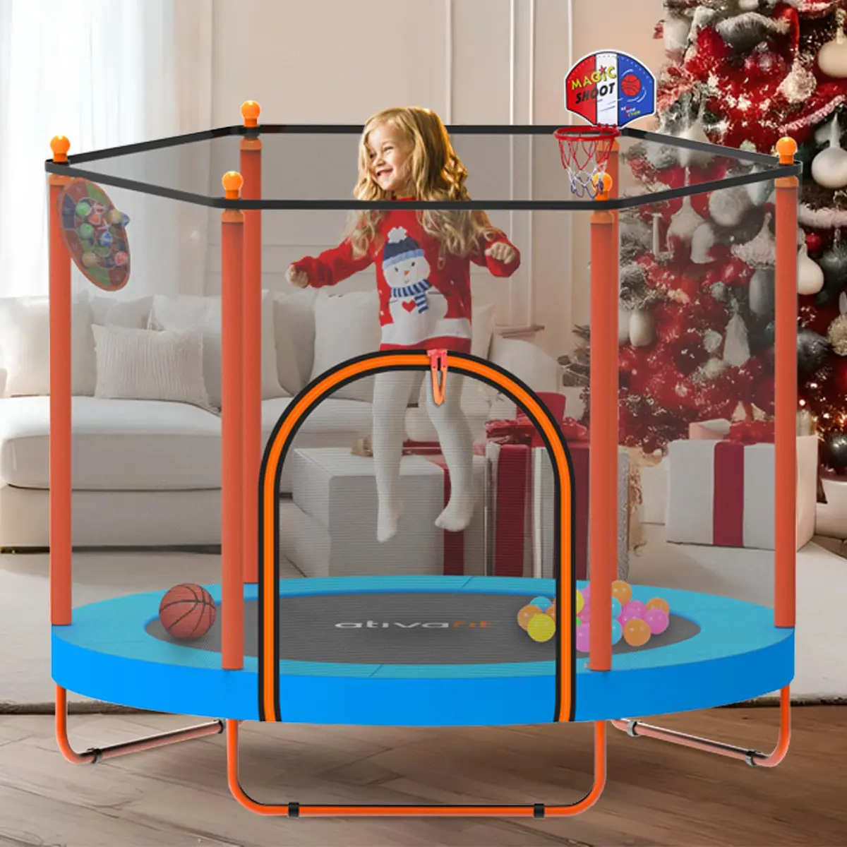 ATIVAFIT 60″ Indoor-Outdoor Kids Trampoline Mini Rebounder with Safety Net & Hoop, Ideal for Toddlers and Children 1-8 | Safe & Bouncy Fun - view 8
