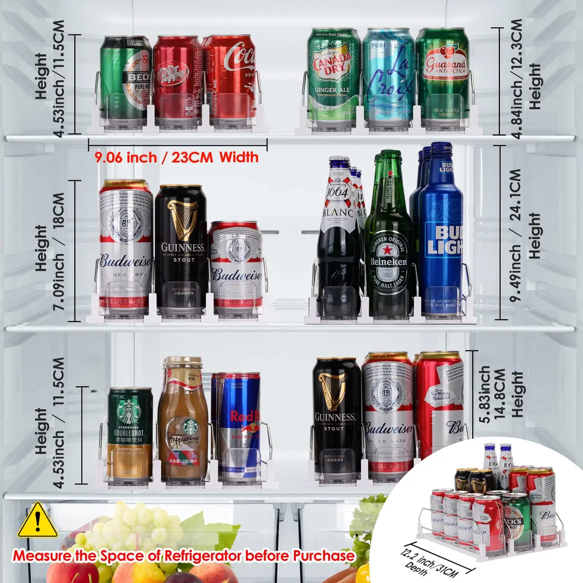 BingoHive Automatic Soda Can Organizer for Refrigerator 12 Can Capacity | Space-Saving Beverage Dispenser - view 3