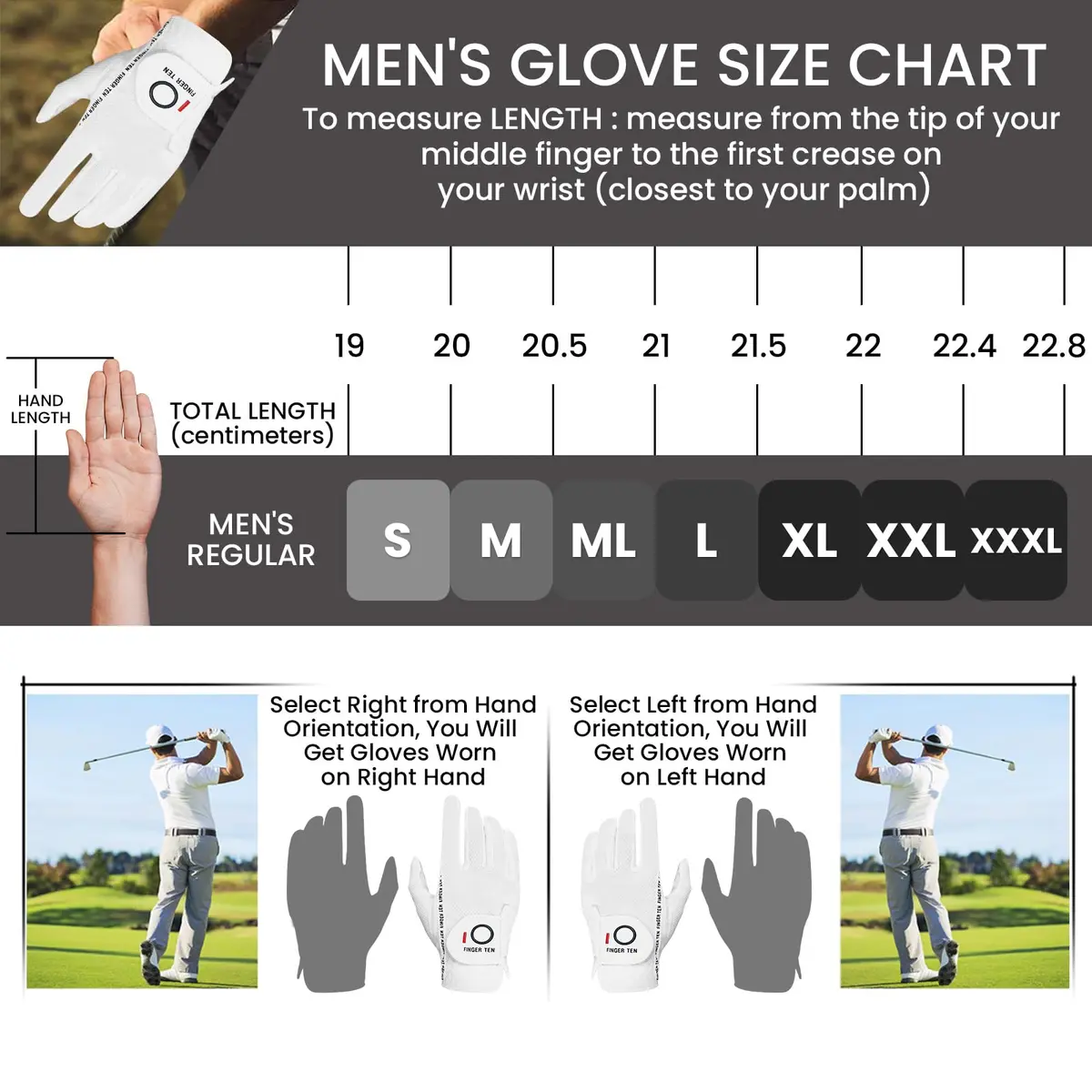 FINGER TEN Rain Grip Golf Gloves Men XX-Large (156 g / 6 oz) | All-Weather Ambidextrous Fit - view 6