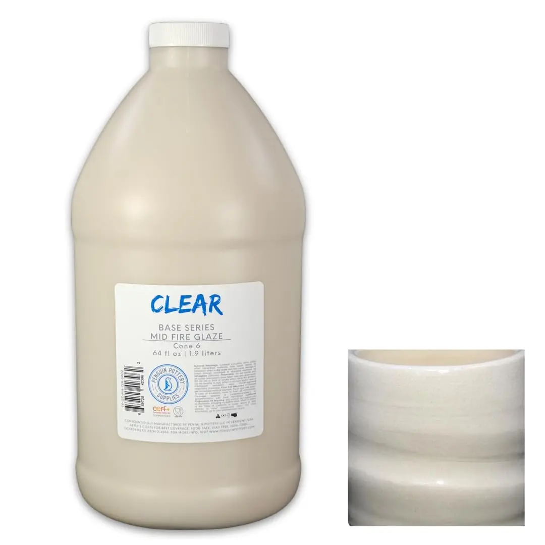 Penguin Pottery Ceramic Glaze - Mid-Fire Cone 5 & 6 - Glossy Clear - 64 oz | Bright, Transparent Shine - main product image