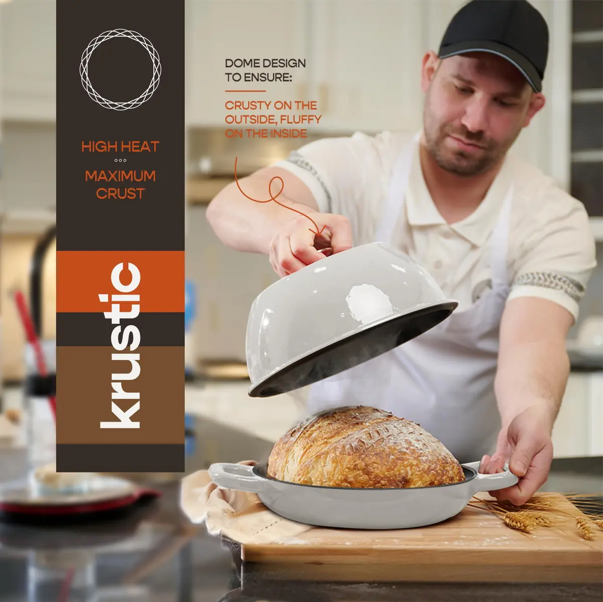 Krustic 6 Qt Enameled Cast Iron Dutch Oven for Sourdough Bread | 10 Inch Round Pot with Lid - view 4