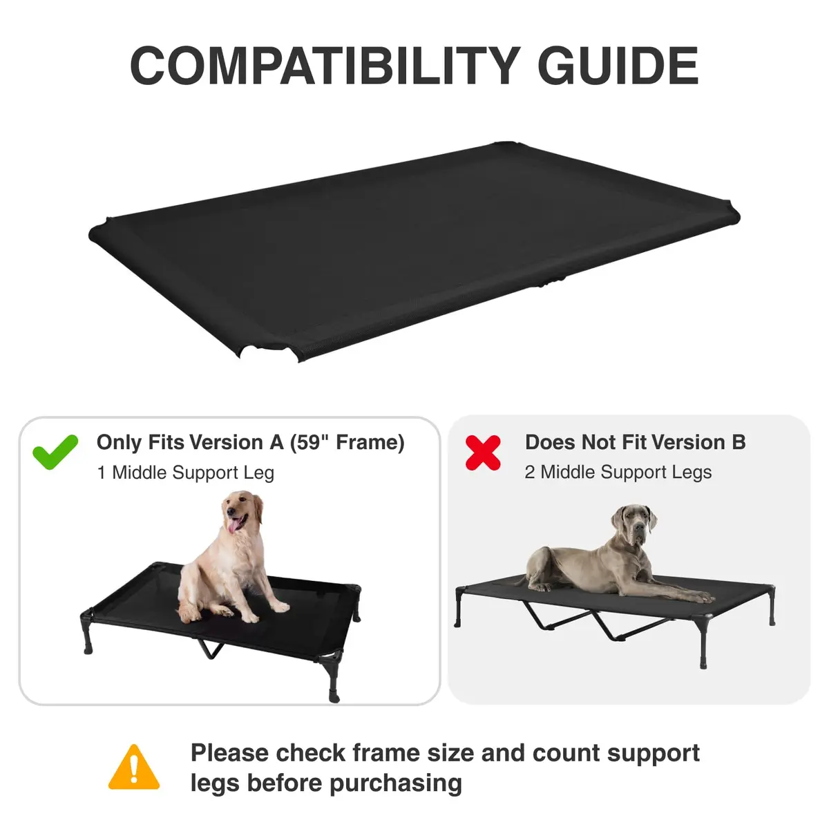 Veehoo Replacement Dog Bed Cover for CWC1803 Cot, 59"x37" (150cm x 95cm), Beige Coffee | Breathable Mesh Fabric for Cooling Comfort - view 2