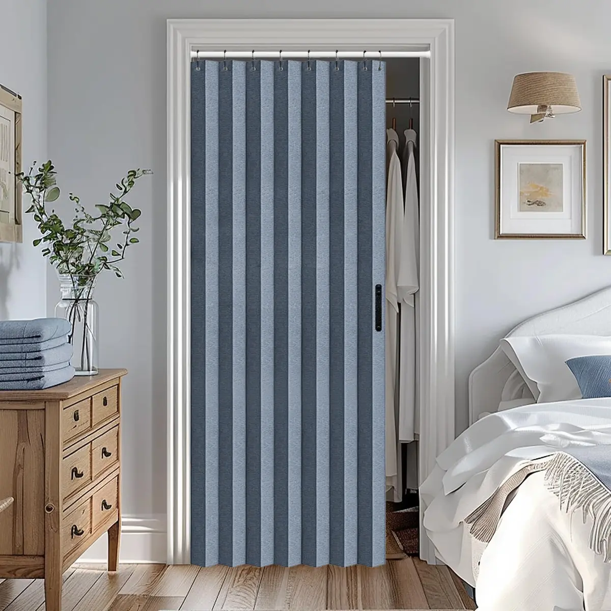 Vatge Accordion Style Door Curtain Blue 100cm (39"W) x 198cm (78"L) | Room Divider with Tieback - main product image
