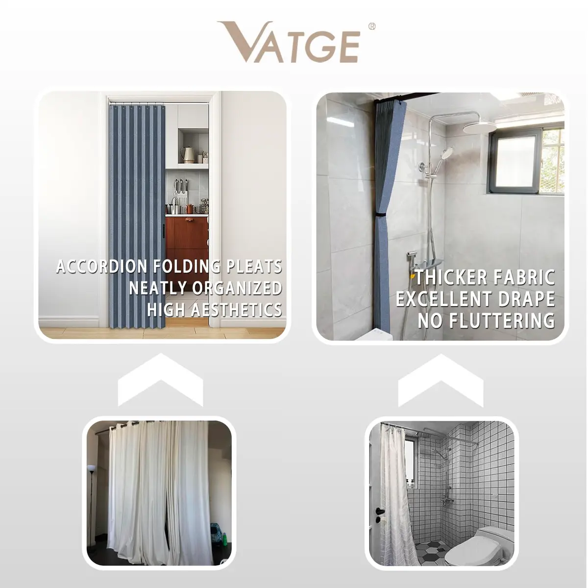 Vatge Accordion Style Door Curtain Blue 100cm (39"W) x 198cm (78"L) | Room Divider with Tieback - view 7