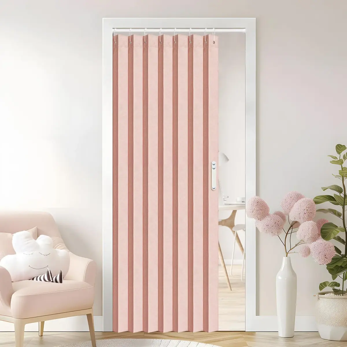 Vatge Accordion Door Curtain Pink Panel 100cm x 198cm (39"W x 78"L) | Faux Linen Privacy Divider - main product image