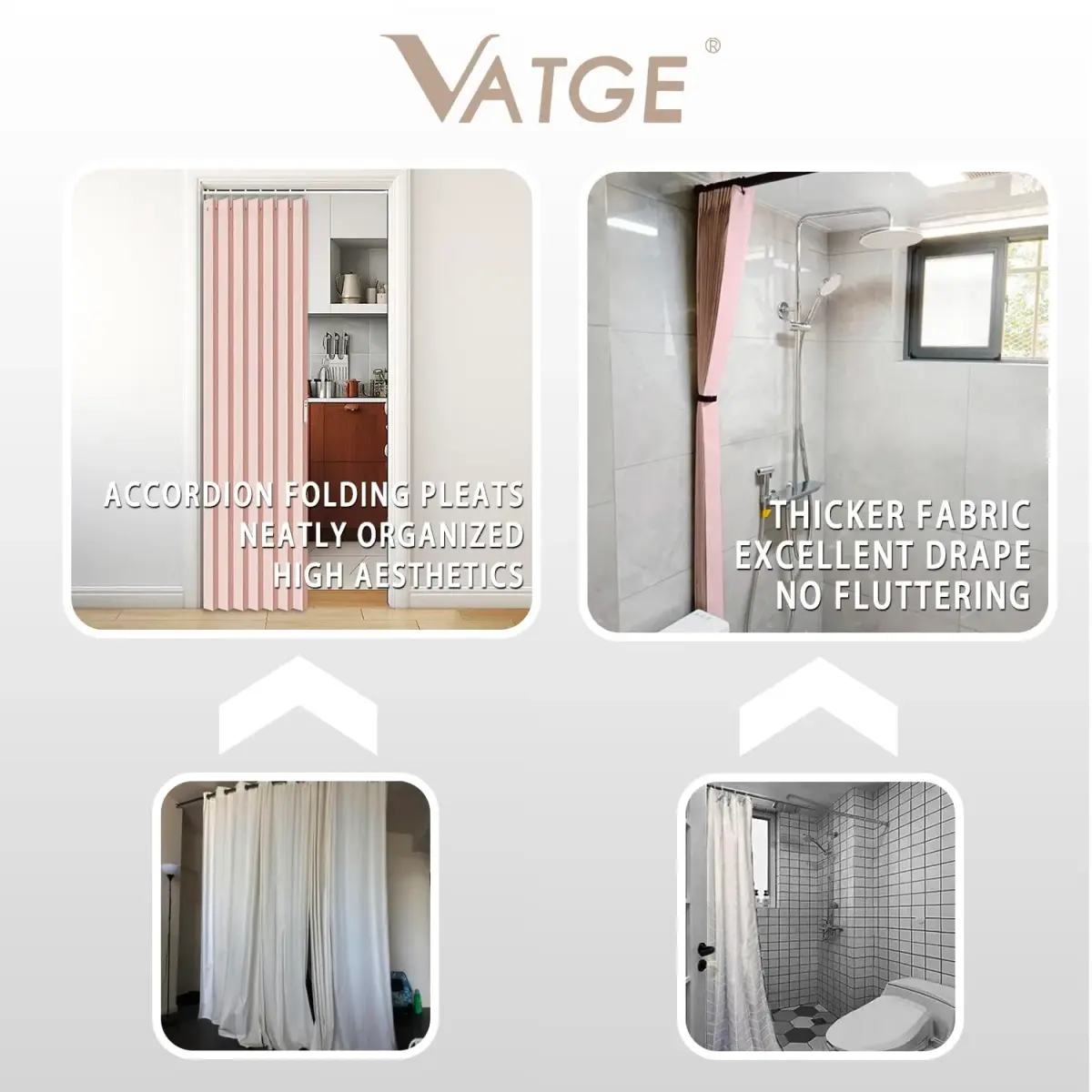 Vatge Accordion Door Curtain Pink Panel 100cm x 198cm (39"W x 78"L) | Faux Linen Privacy Divider - view 7
