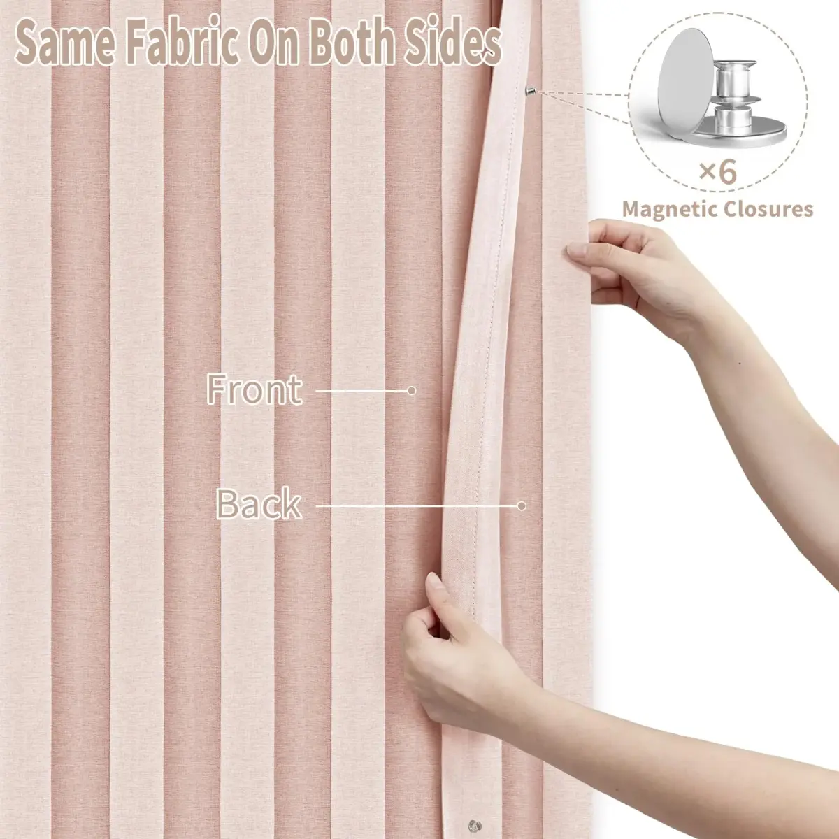 Vatge Accordion Door Curtain Pink Panel 100cm x 198cm (39"W x 78"L) | Faux Linen Privacy Divider - view 4