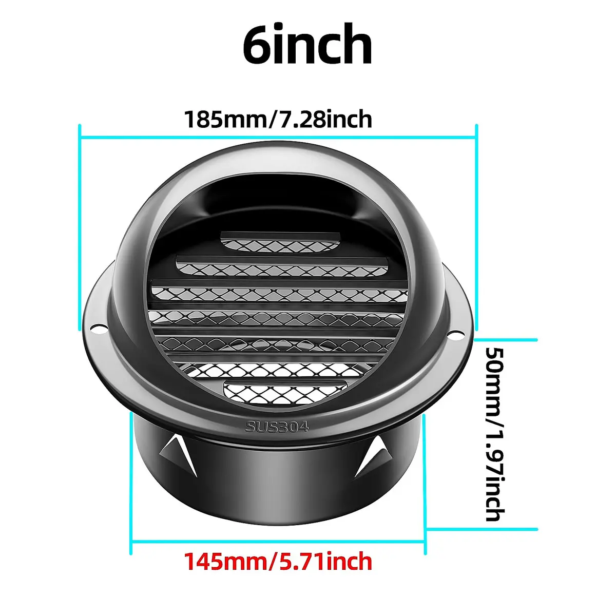 PIIYOOSNN 6" inch Round Wall Vent Cap Stainless Steel Mesh | Windproof & Rainproof HVAC Cover - view 7
