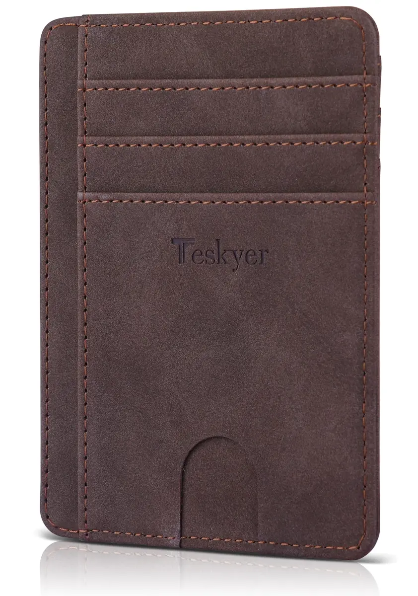 Teskyer RFID Slim Minimalist Wallet for Men, Y98 - Dark Brown | Front Pocket RFID Blocking Leather Wallet - main product image