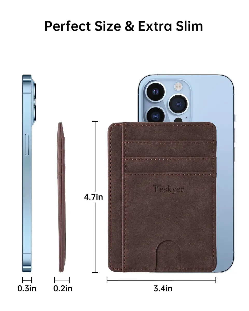 Teskyer RFID Slim Minimalist Wallet for Men, Y98 - Dark Brown | Front Pocket RFID Blocking Leather Wallet - view 5