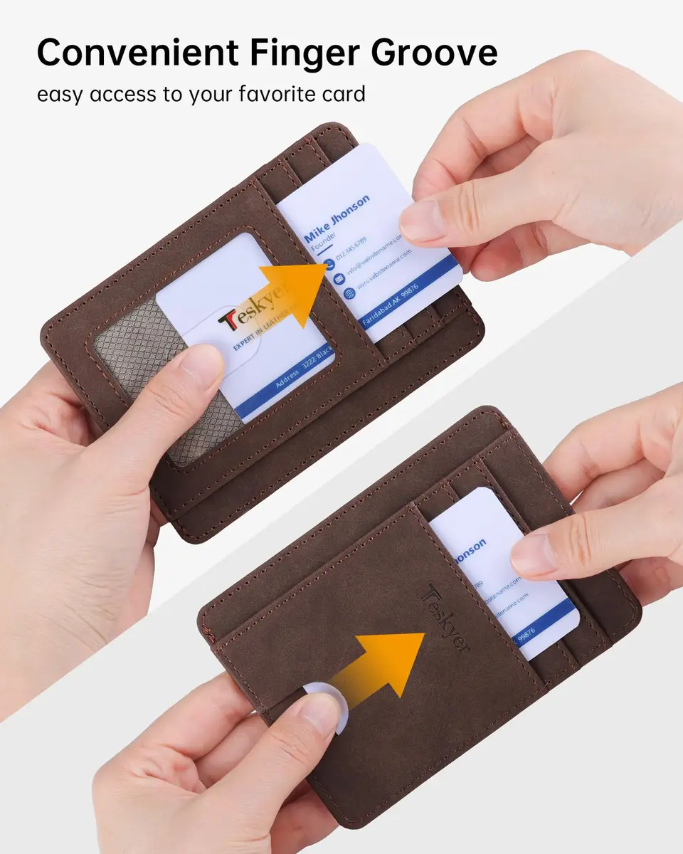 Teskyer RFID Slim Minimalist Wallet for Men, Y98 - Dark Brown | Front Pocket RFID Blocking Leather Wallet - view 6