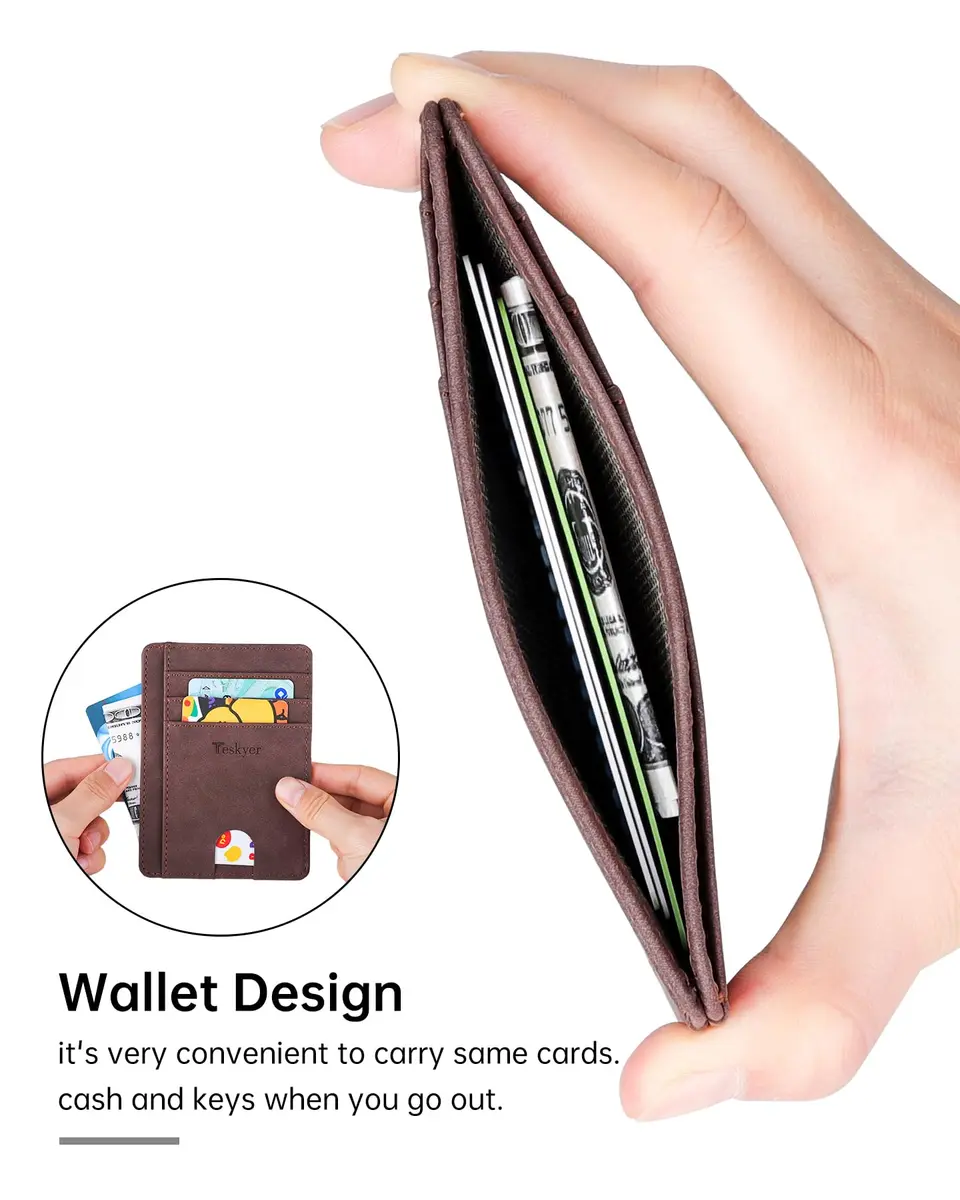 Teskyer RFID Slim Minimalist Wallet for Men, Y98 - Dark Brown | Front Pocket RFID Blocking Leather Wallet - view 2