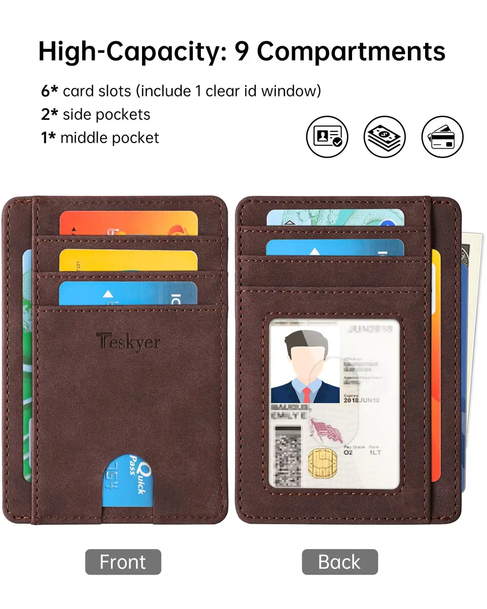 Teskyer RFID Slim Minimalist Wallet for Men, Y98 - Dark Brown | Front Pocket RFID Blocking Leather Wallet - view 3