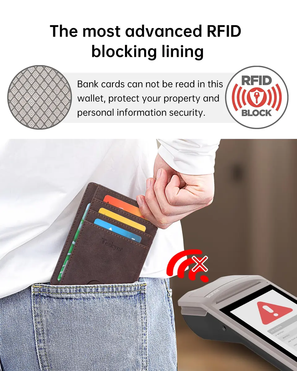 Teskyer RFID Slim Minimalist Wallet for Men, Y98 - Dark Brown | Front Pocket RFID Blocking Leather Wallet - view 4