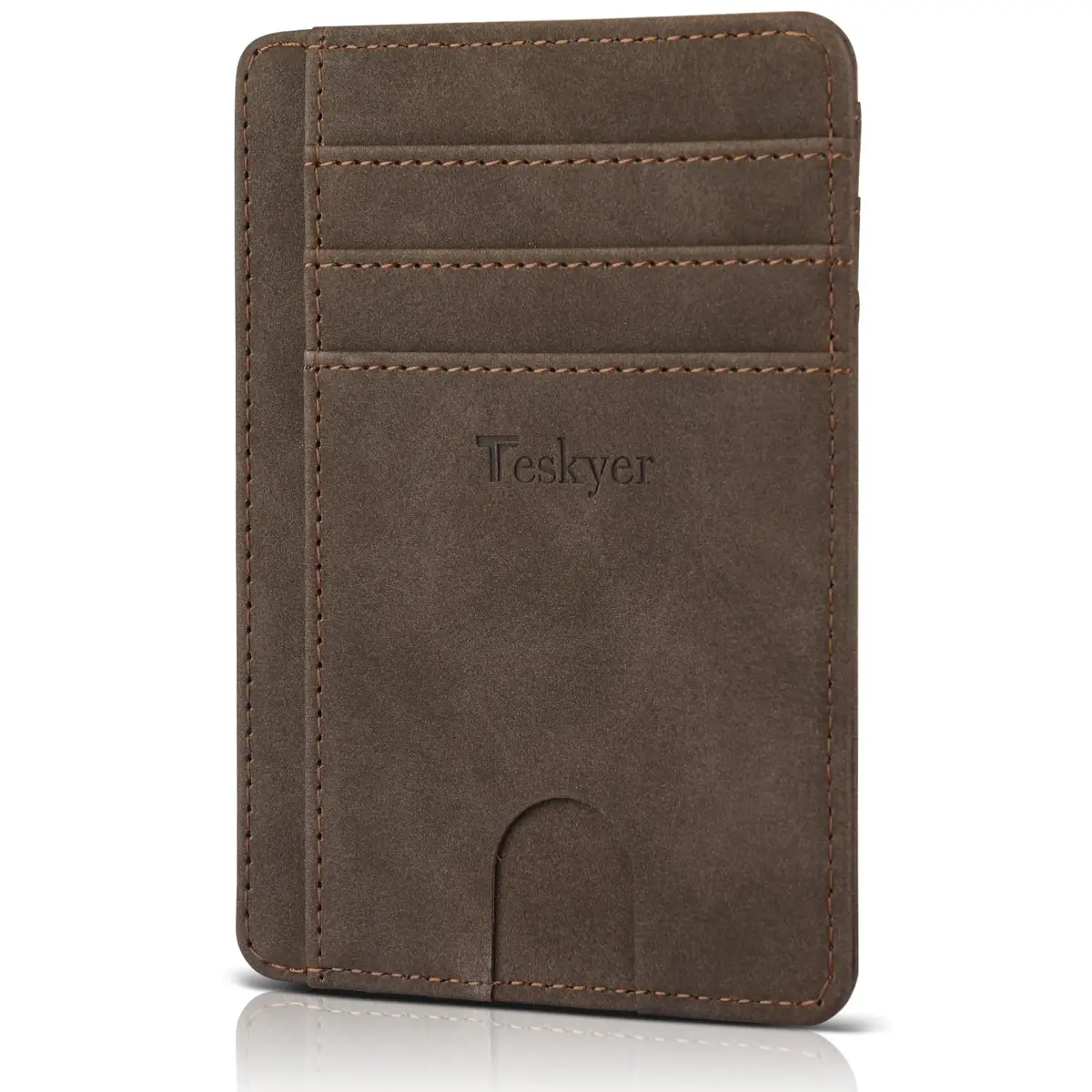 Teskyer RFID Slim Minimalist Wallet for Men, Y98 - Brown | 12cm x 8.9cm (4.7" x 3.5") - main product image