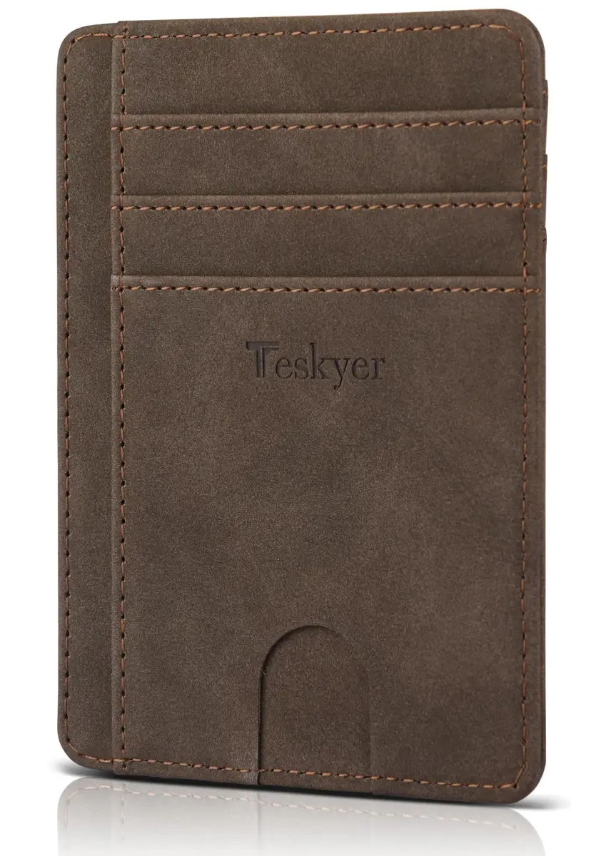 Teskyer RFID Slim Minimalist Wallet for Men, Y98 - Brown | 12cm x 8.9cm (4.7" x 3.5") - main product image