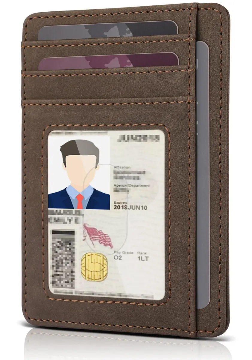 Teskyer RFID Slim Minimalist Wallet for Men, Y98 - Brown | 12cm x 8.9cm (4.7" x 3.5") - view 8