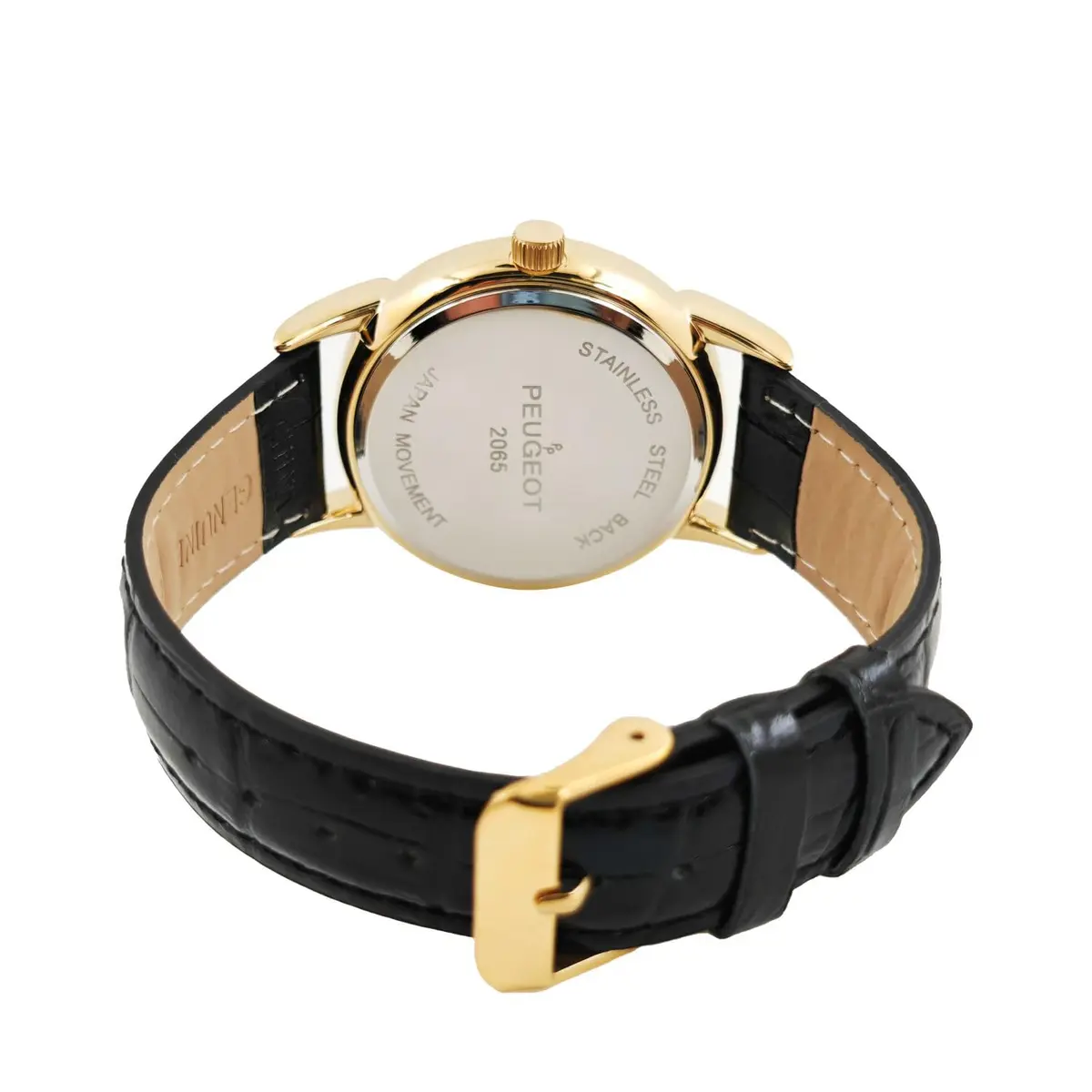 Peugeot Vintage 14K Gold Plated Watch with Remote Sweep & Black Leather Strap | 38mm Case, 20mm Band - view 3