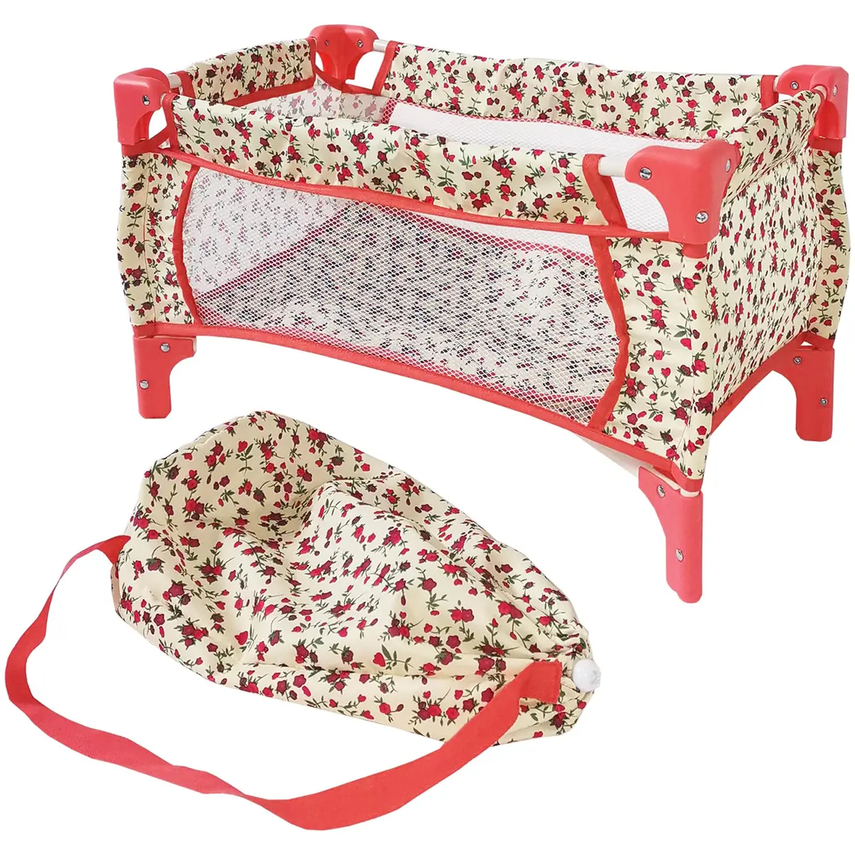 The New York Doll Collection Baby Doll Crib 18 inch Floral | Space-Saving Toy Bed for Girls & Kids - main product image