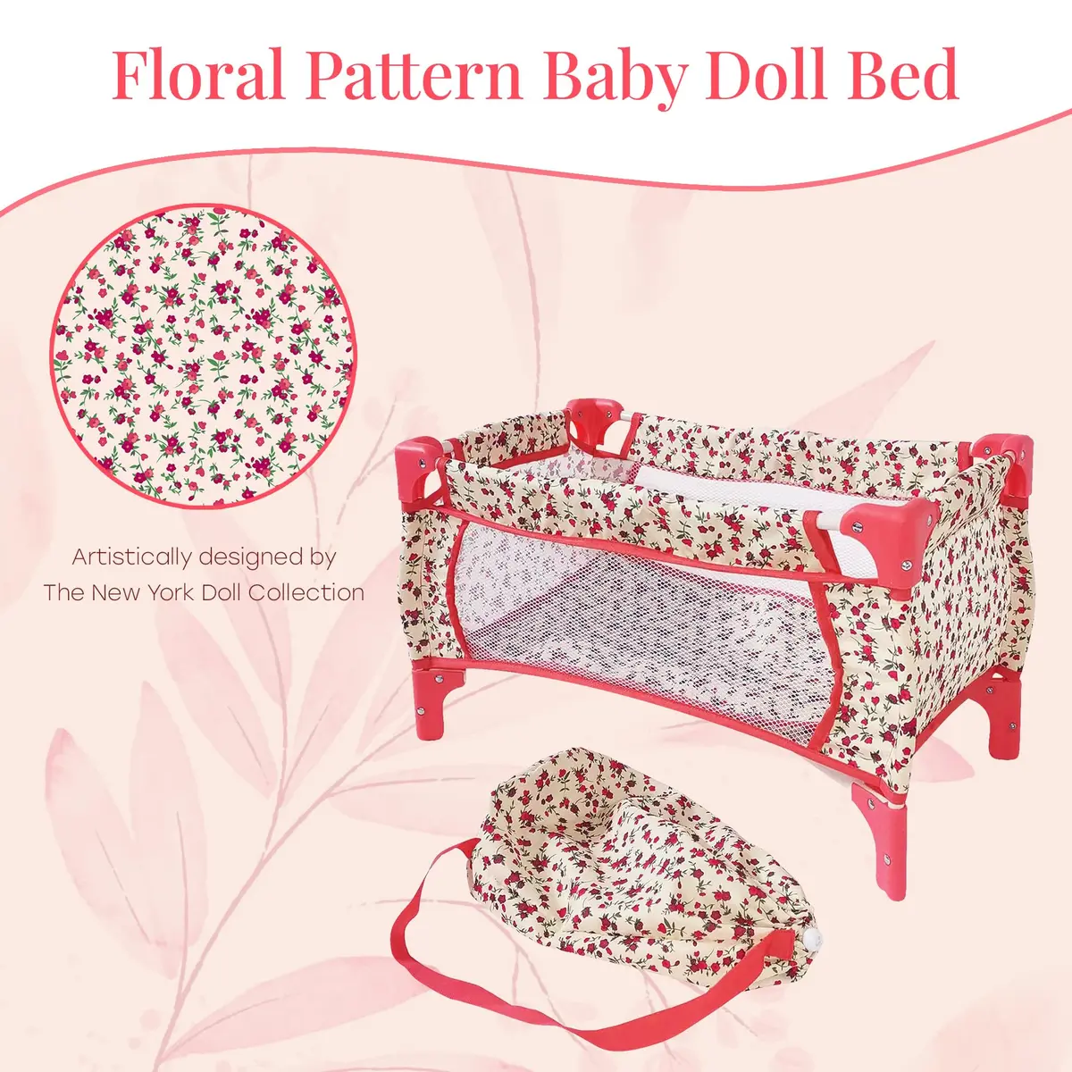 The New York Doll Collection Baby Doll Crib 18 inch Floral | Space-Saving Toy Bed for Girls & Kids - view 5