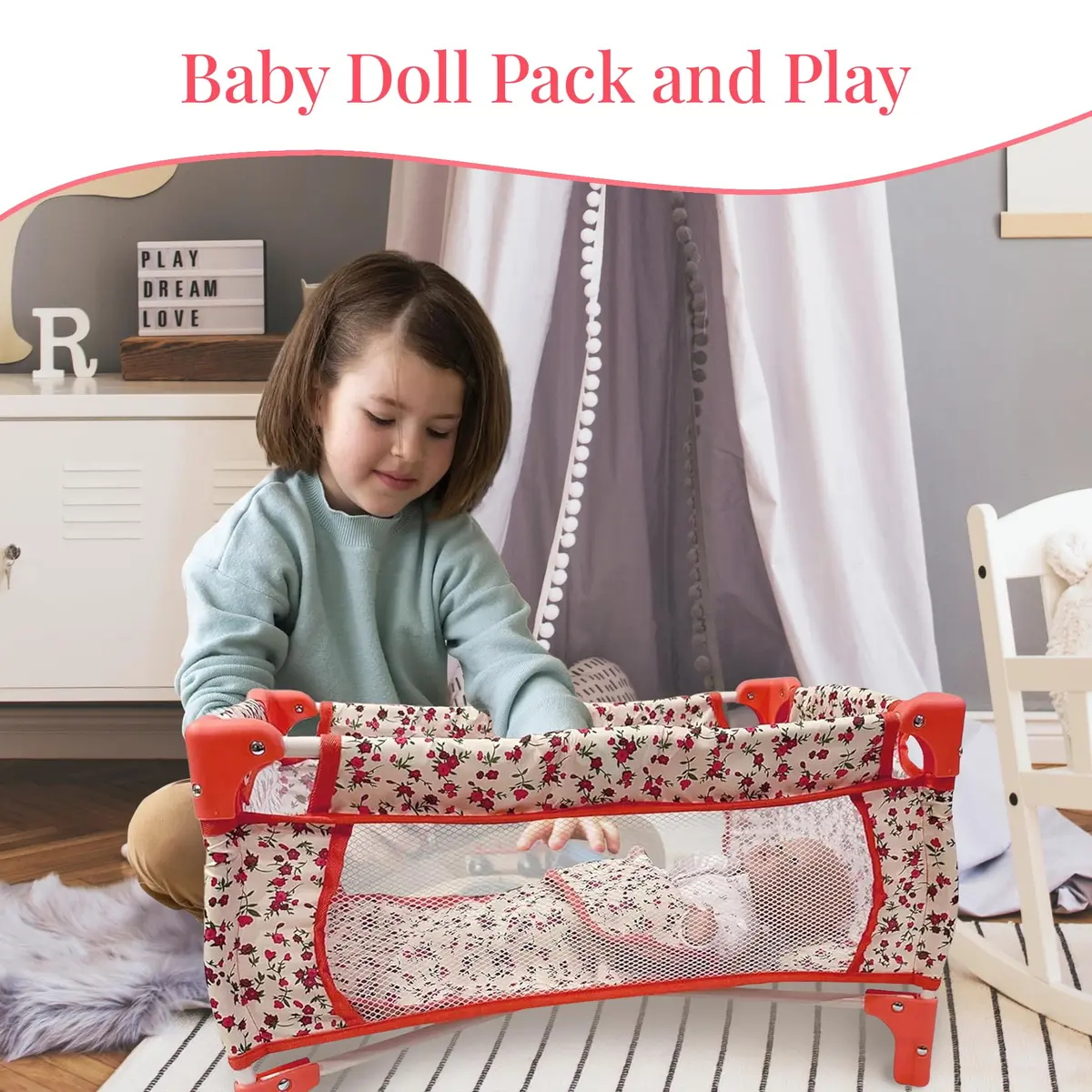 The New York Doll Collection Baby Doll Crib 18 inch Floral | Space-Saving Toy Bed for Girls & Kids - view 2