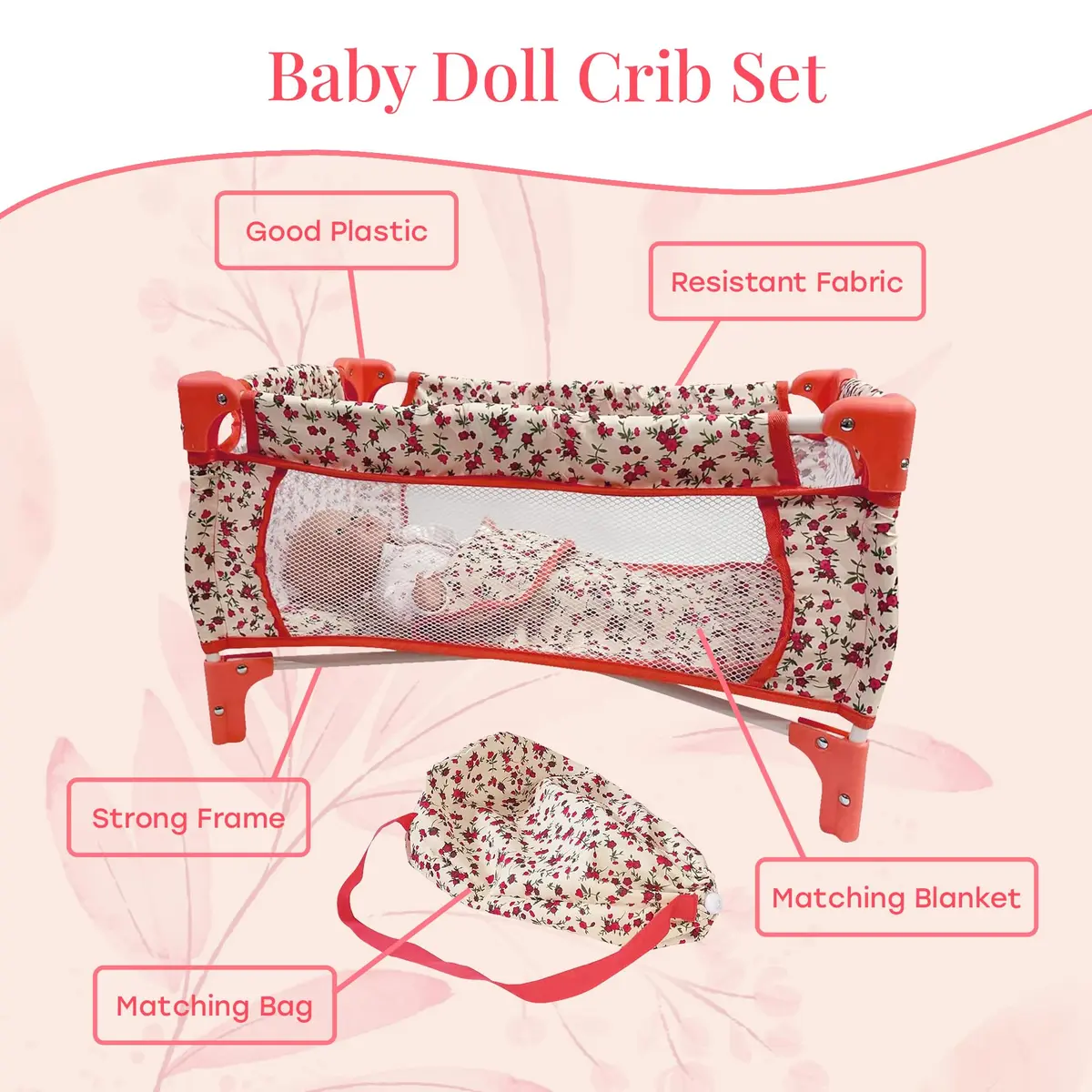 The New York Doll Collection Baby Doll Crib 18 inch Floral | Space-Saving Toy Bed for Girls & Kids - view 3