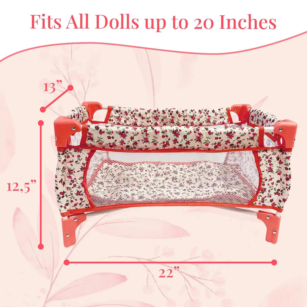 The New York Doll Collection Baby Doll Crib 18 inch Floral | Space-Saving Toy Bed for Girls & Kids - view 4