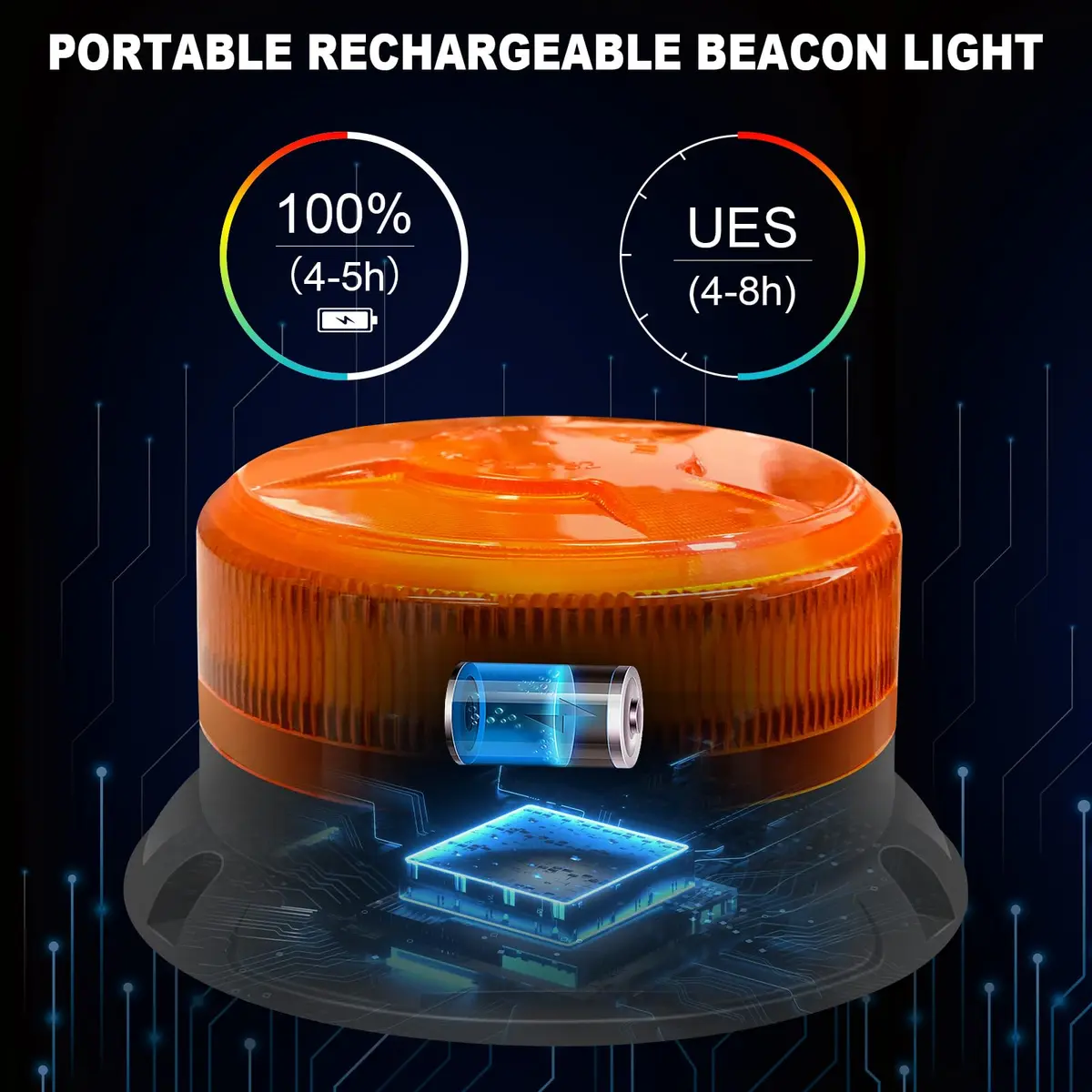 AnTom Magnetic Wireless Amber Warning Beacon Light for Trucks | 360° Visibility, 9 Flash Patterns, IP66 Waterproof (70-120c) - view 3