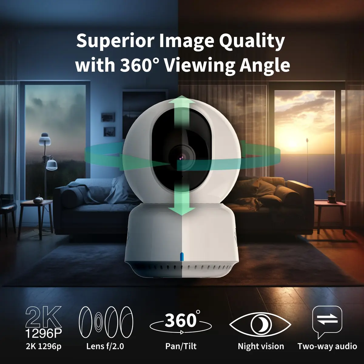 Aqara 2K Indoor Security Camera E1, HomeKit Secure Video, Pan & Tilt, Night Vision, Two-Way Audio, Wi-Fi 6, Plug-in Camera - view 2