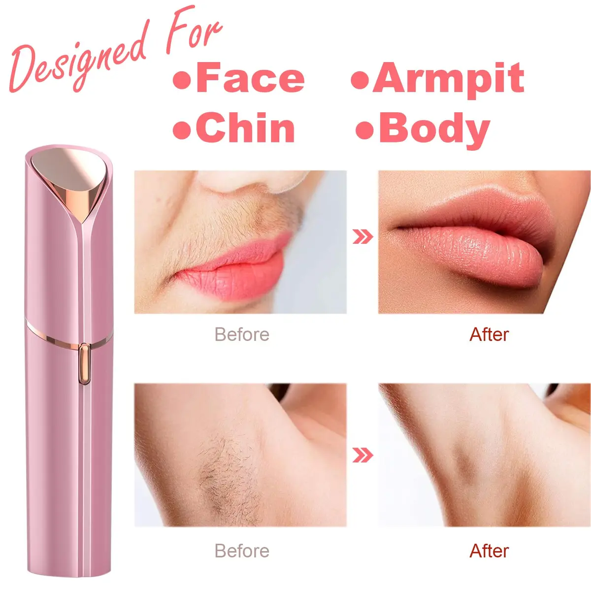 LAIKME Facial Hair Remover for Women - Lady Face Epilator - USB Rechargeable, Pink | Gentle & Precise for Sensitive Skin - view 3