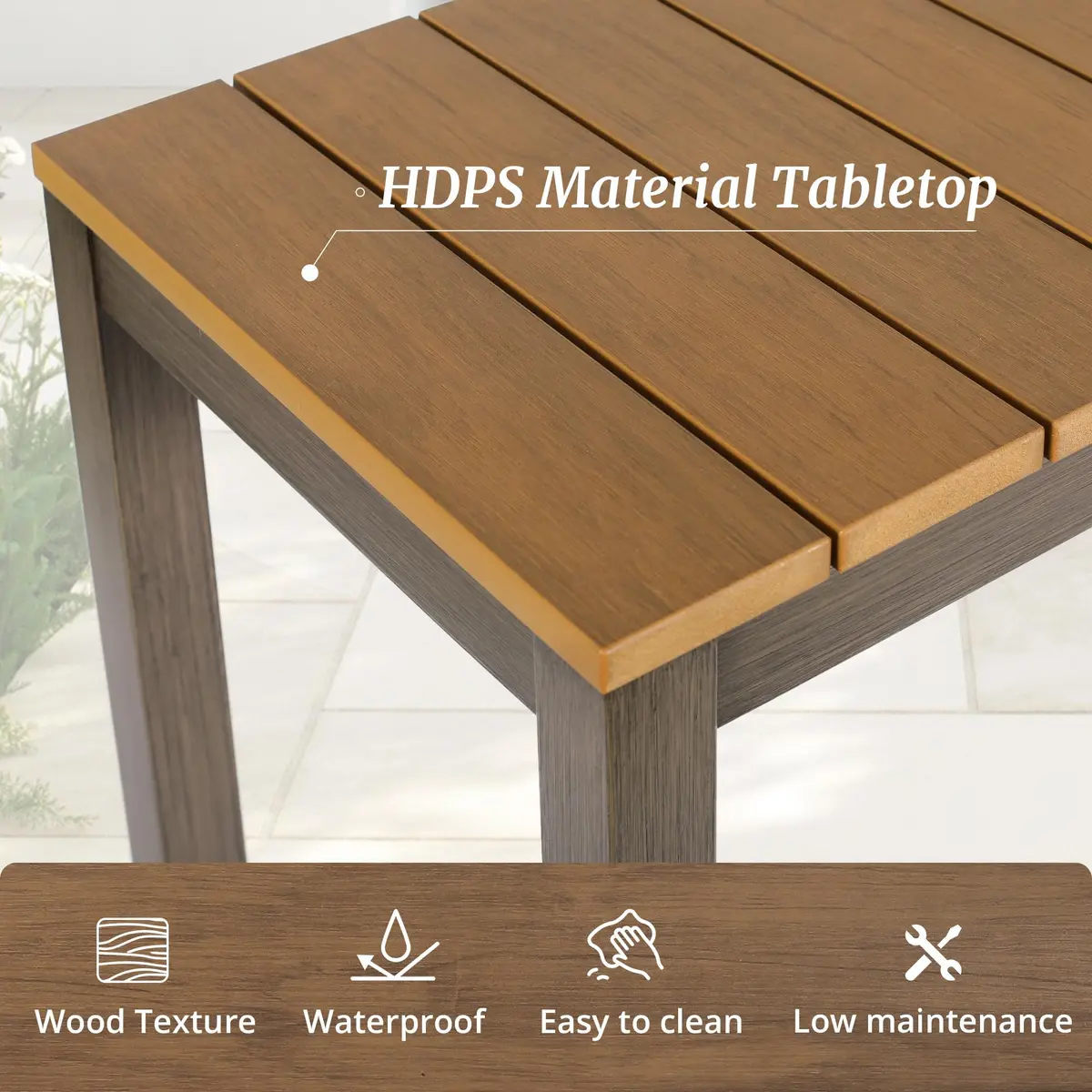 Cozyman Outdoor Bar Table 55" | Waterproof HDPS Slatted Top, Weather Resistant, Black - view 2