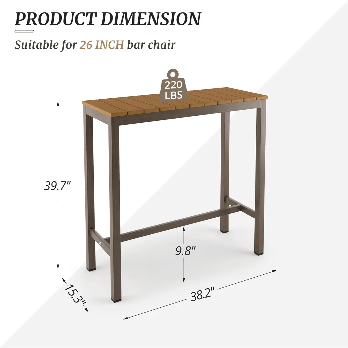 Cozyman Outdoor Bar Table 55" | Waterproof HDPS Slatted Top, Weather Resistant, Black - view 3