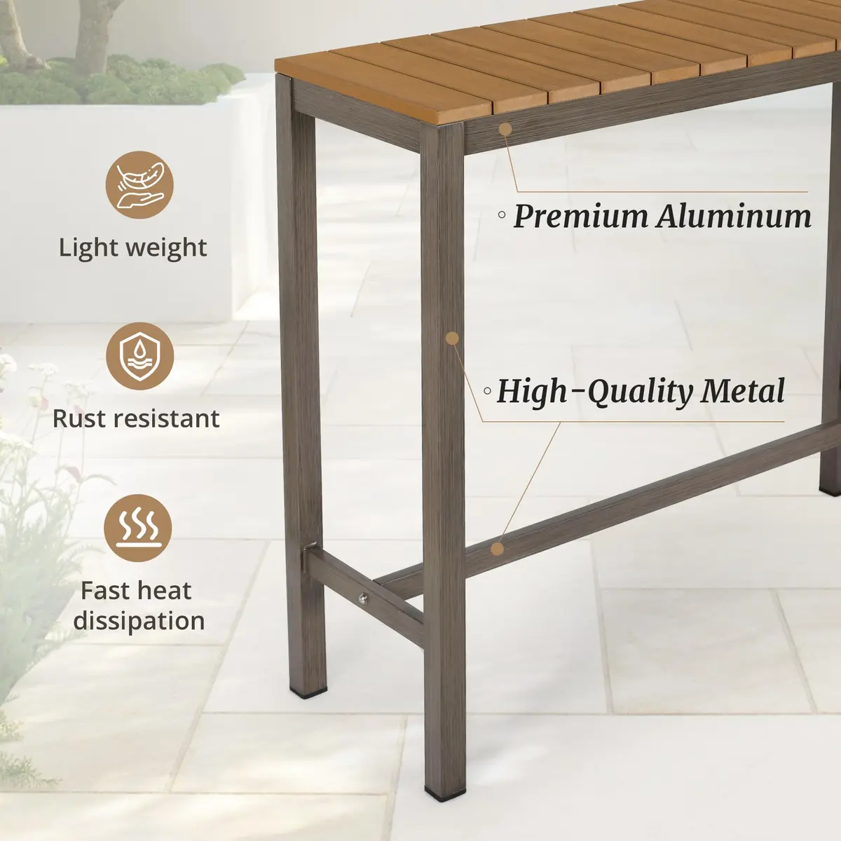 Cozyman Outdoor Bar Table 55" | Waterproof HDPS Slatted Top, Weather Resistant, Black - view 4