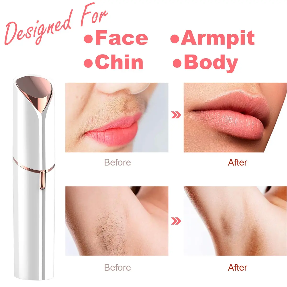 LAIKME Facial Hair Remover for Women - Lady Face Epilator - USB Rechargeable, Stainless Steel Blades, Portable (Peach Fuzz, Lips, Chin, Arms, Legs) - view 2