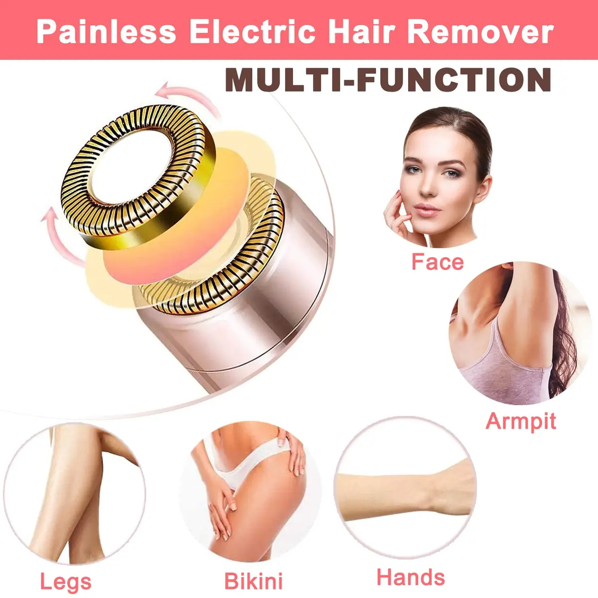LAIKME Facial Hair Remover for Women - Lady Face Epilator - USB Rechargeable, Stainless Steel Blades, Portable (Peach Fuzz, Lips, Chin, Arms, Legs) - view 3