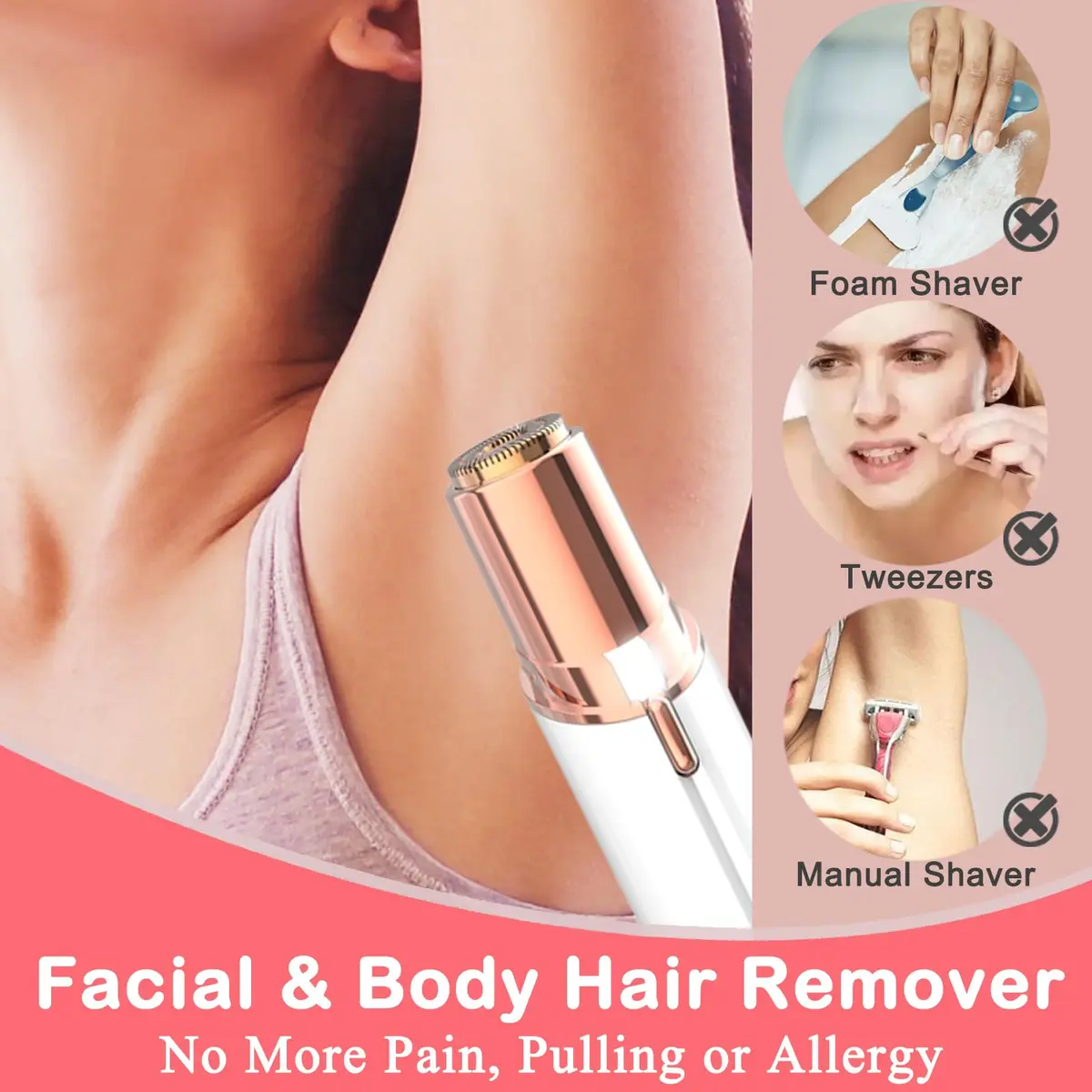 LAIKME Facial Hair Remover for Women - Lady Face Epilator - USB Rechargeable, Stainless Steel Blades, Portable (Peach Fuzz, Lips, Chin, Arms, Legs) - view 4