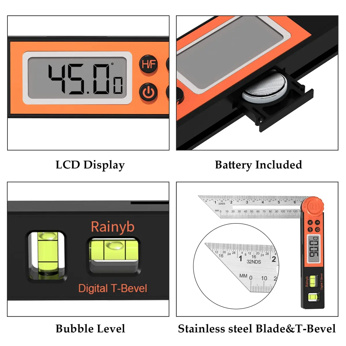 Rainyb Digital Angle Finder & T Bevel Gauge 0-360° | Protractor with LCD & Bubble Level - view 3