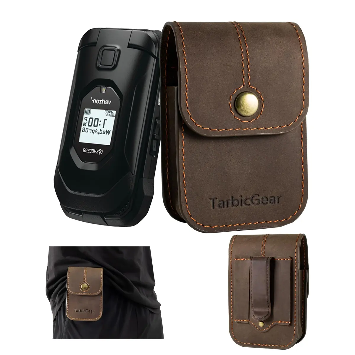 TarbicGear Leather Flip Phone Case for TCL Flip 3 | Belt Clip & Card Slot, Brown - main product image