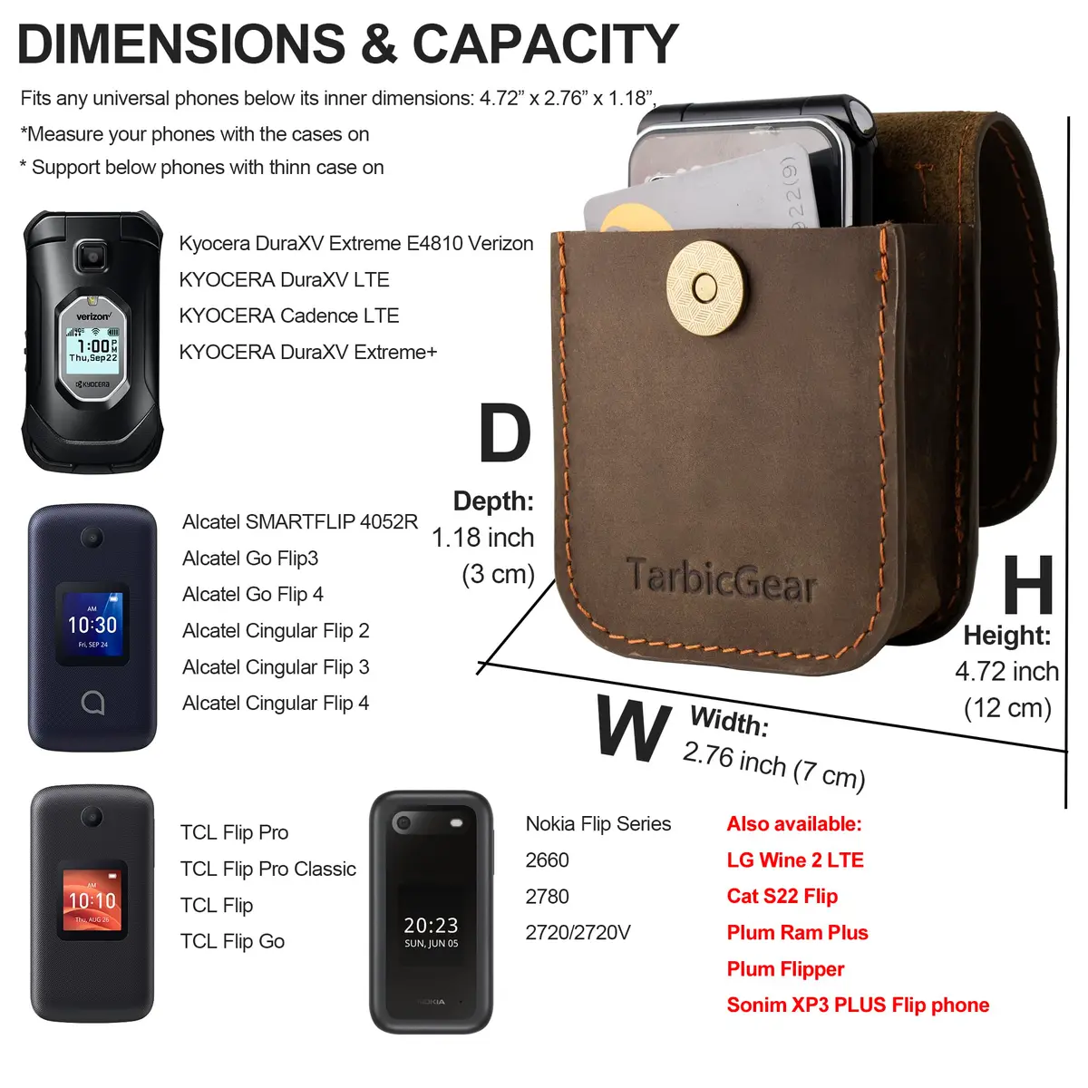 TarbicGear Leather Flip Phone Case for TCL Flip 3 | Belt Clip & Card Slot, Brown - view 4