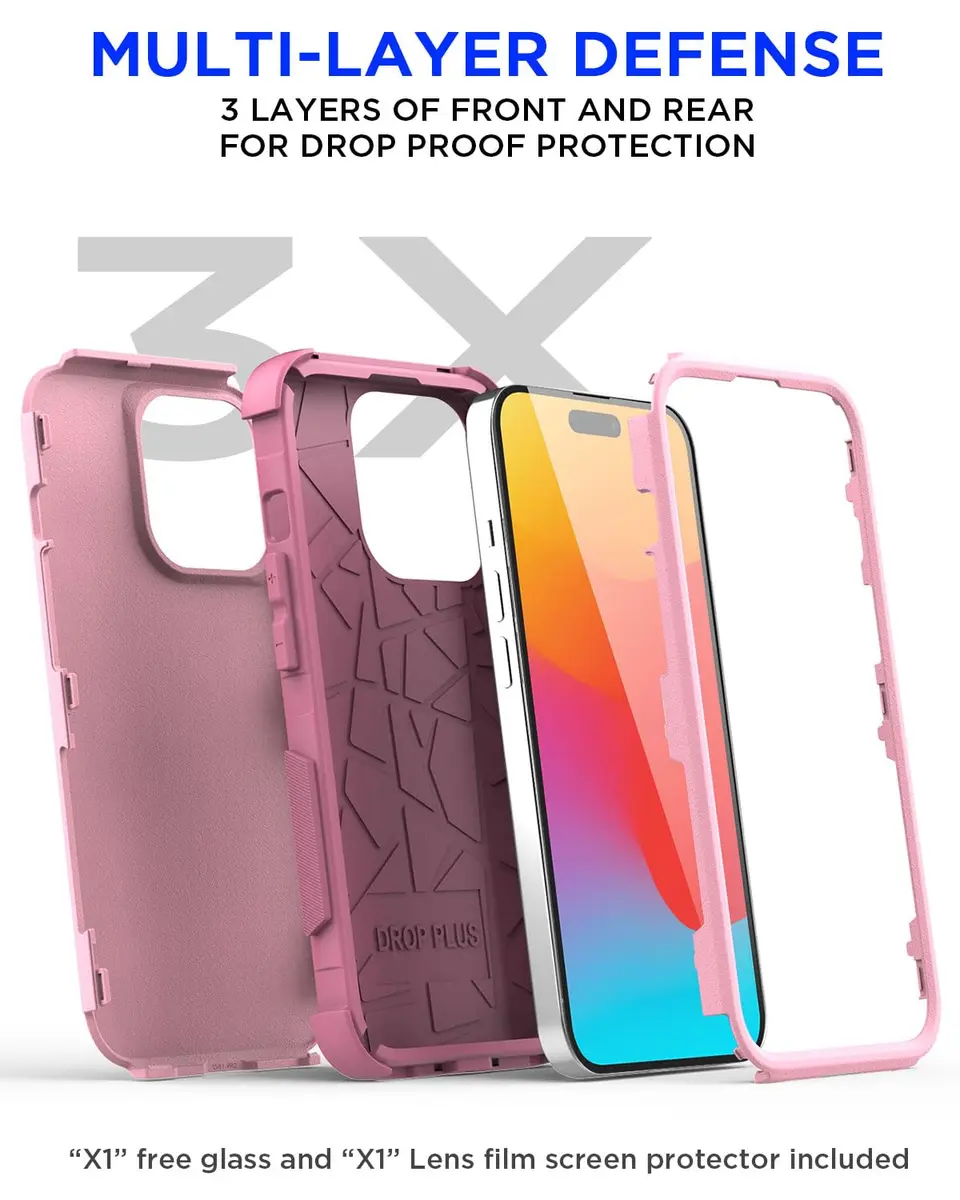 AICase Rugged Case Compatible with iPhone 15 Pro Max + Glass Protector + Camera Lens | Heavy Duty 3-Layer Military Grade Shockproof Drop-Proof Cover - view 5