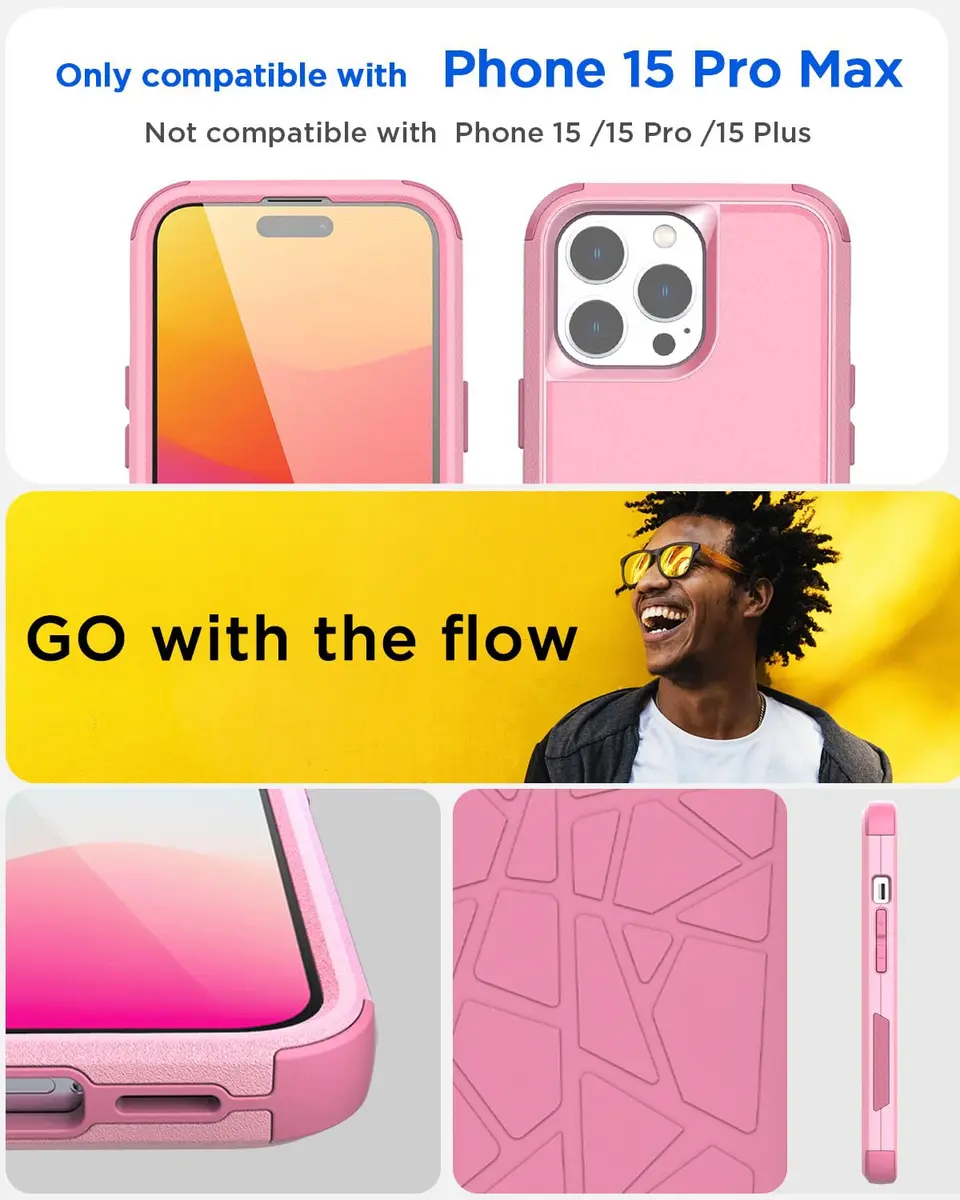 AICase Rugged Case Compatible with iPhone 15 Pro Max + Glass Protector + Camera Lens | Heavy Duty 3-Layer Military Grade Shockproof Drop-Proof Cover - view 2