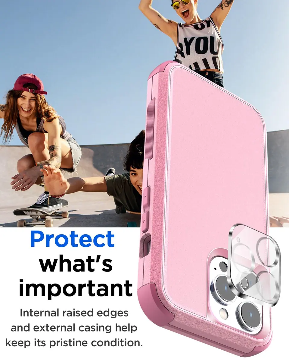 AICase Rugged Case Compatible with iPhone 15 Pro Max + Glass Protector + Camera Lens | Heavy Duty 3-Layer Military Grade Shockproof Drop-Proof Cover - view 3