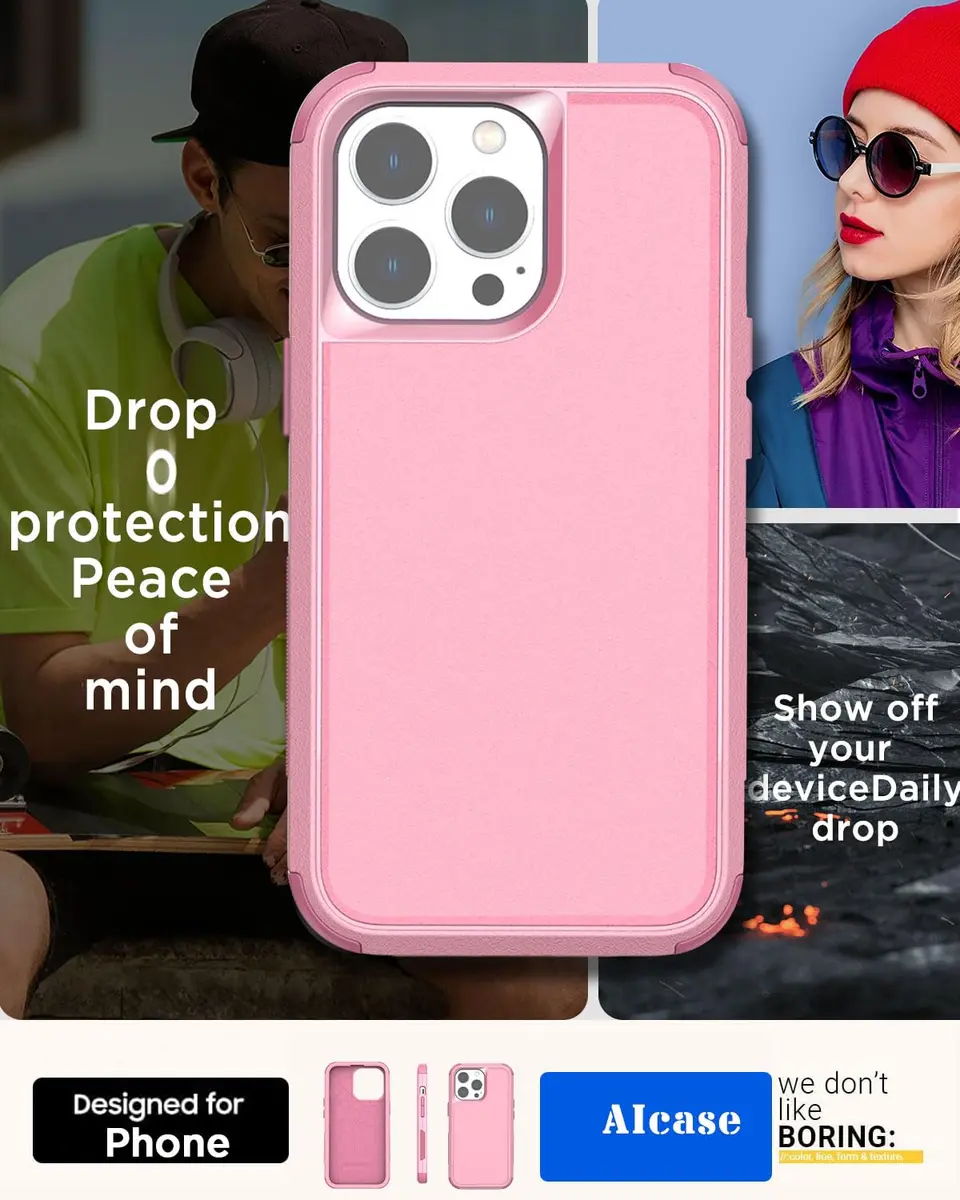 AICase Rugged Case Compatible with iPhone 15 Pro Max + Glass Protector + Camera Lens | Heavy Duty 3-Layer Military Grade Shockproof Drop-Proof Cover - view 4